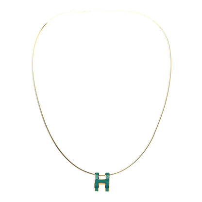 Hermes Lacquered Gold Pop H Pendant Necklace Vert Malachite 3 of 5