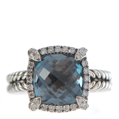 David Yurman Sterling Silver Diamond Hampton Blue Topaz 9mm Chatelaine Pave Bezel Ring 49 5 1 of 5