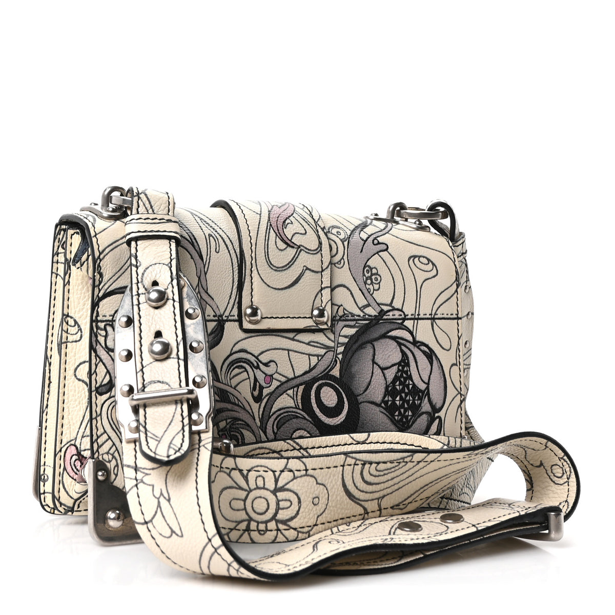 X JAMES JEAN Glace Calfskin Rabbit Print Cahier Bag Opaline