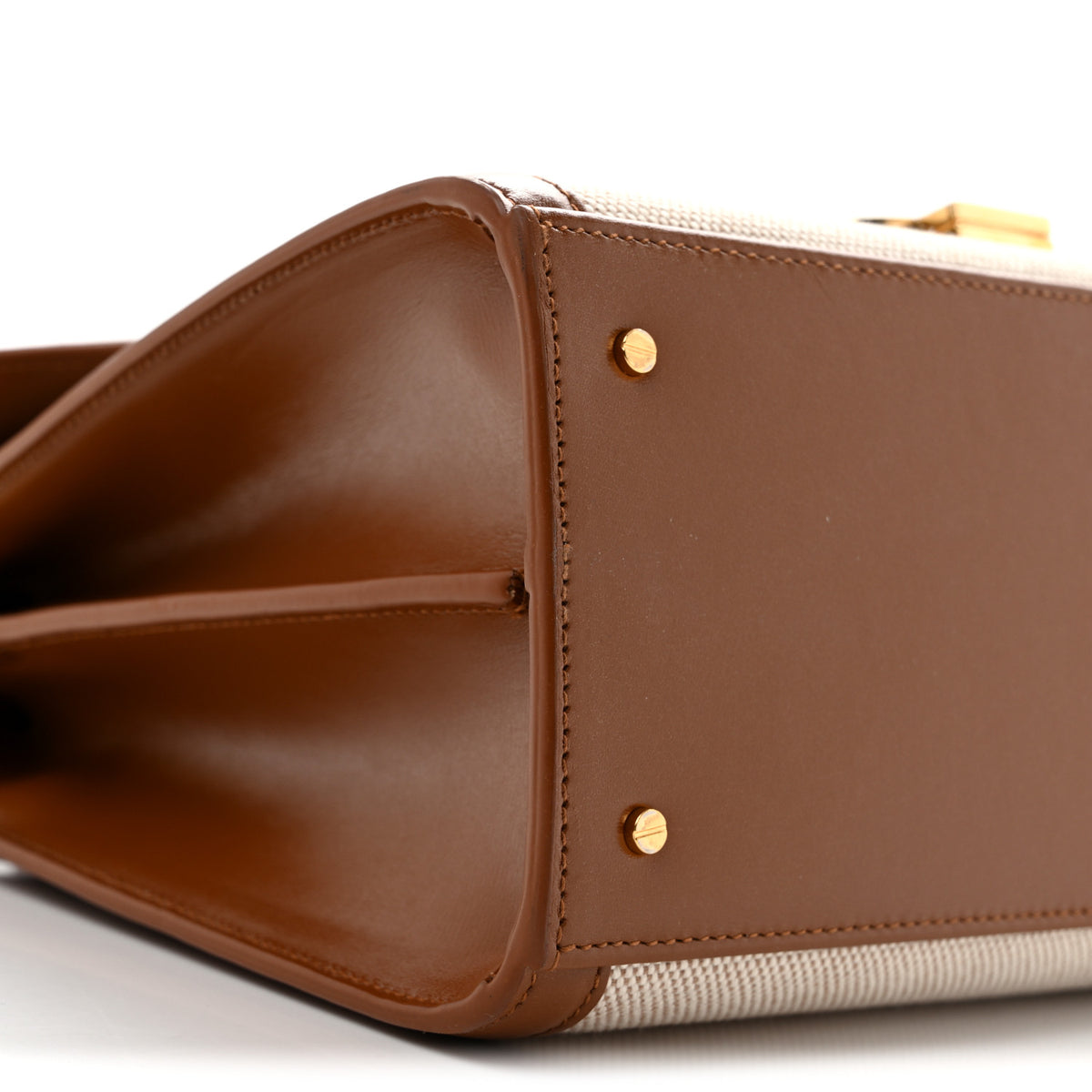 Saint Laurent Canvas Calfskin Medium Classic Monogram Cassandra Top Handle Tan Natural 10 of 13