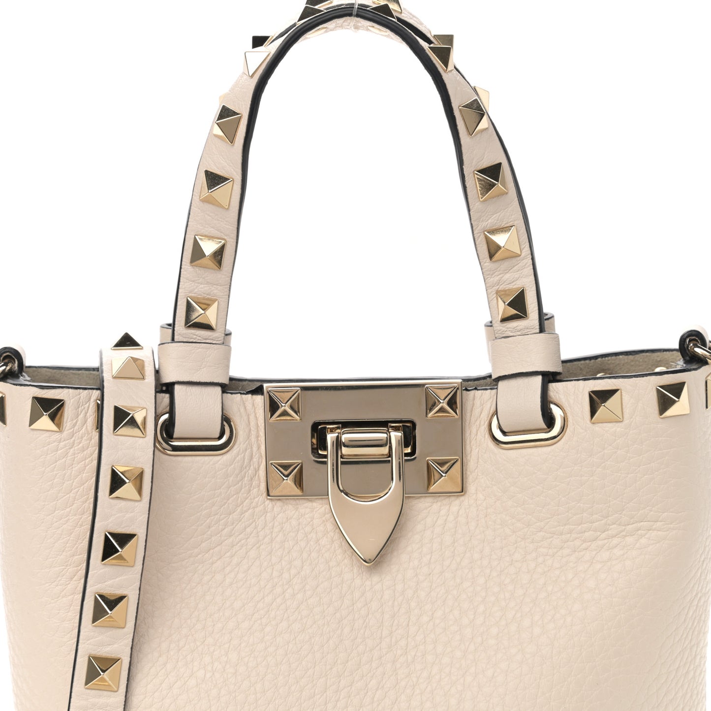 Pebbled Calfskin Rockstud Bucket Bag White