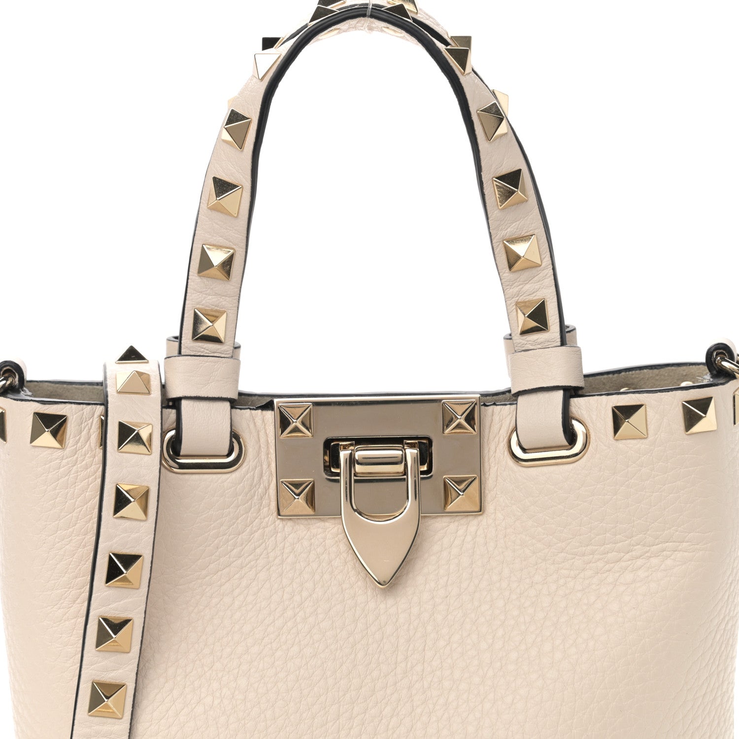 Valentino Garavani Pebbled Calfskin Rockstud Bucket Bag White 7 of 9