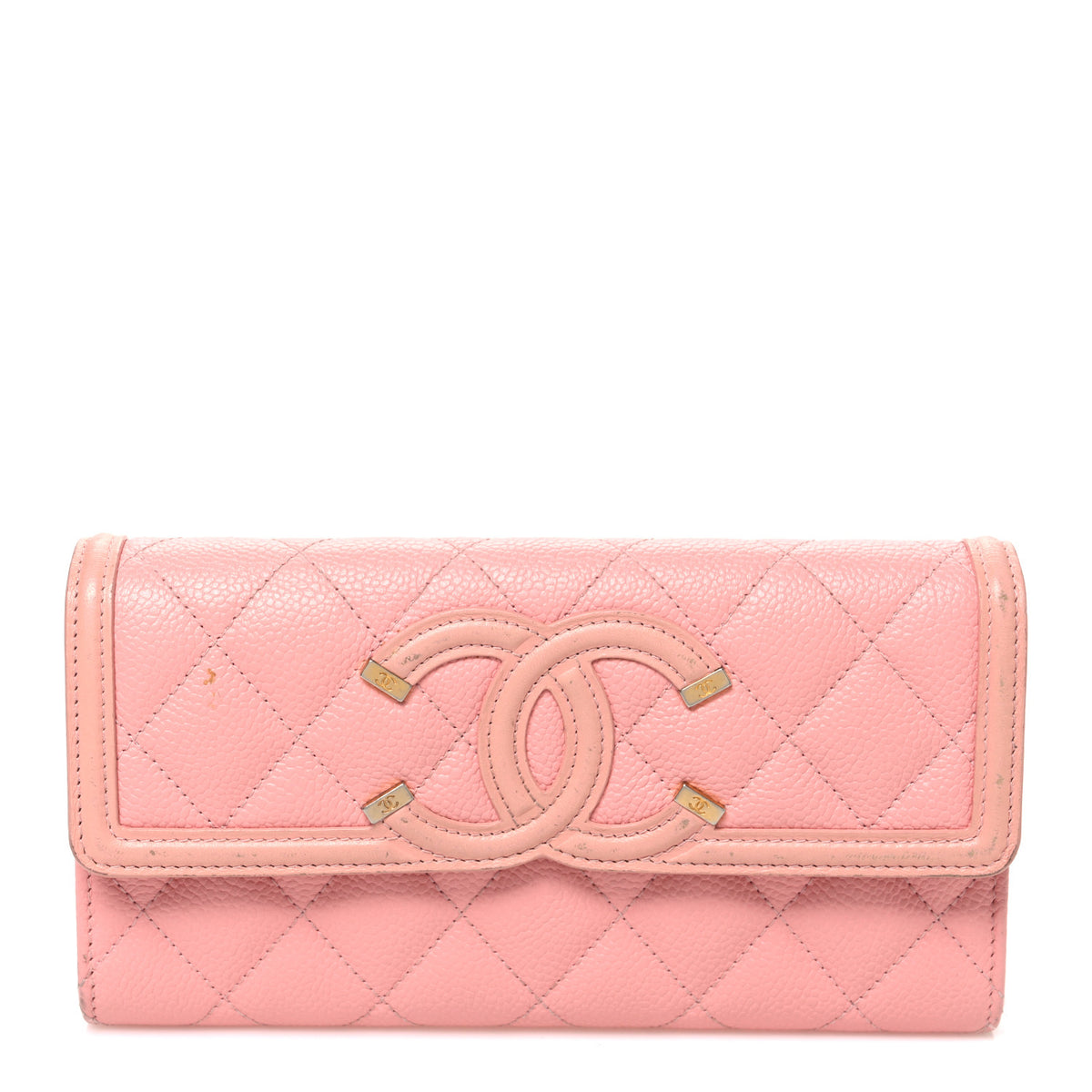 Chanel Caviar Quilted Large Filigree Gusset Flap Wallet Pink 1 of 9