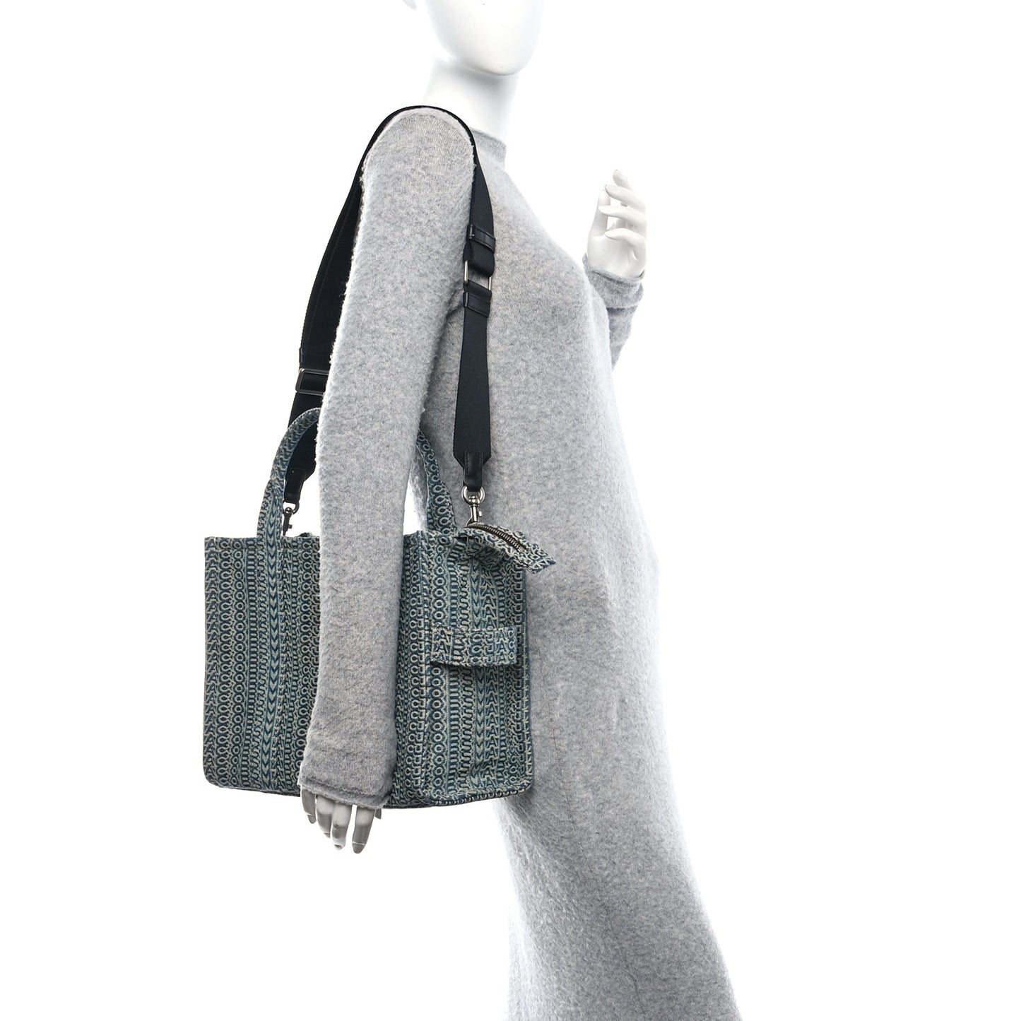 Cotton Washed Monogram Denim Medium Tote Bag Sun Faded Denim