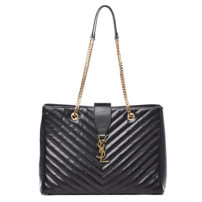 Saint Laurent Grain De Poudre Matelasse Chevron Monogram Shopping Bag Black 1 of 17