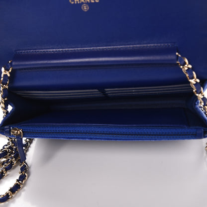 Chanel Velvet Quilted Wallet On Chain WOC Blue 5 of 9