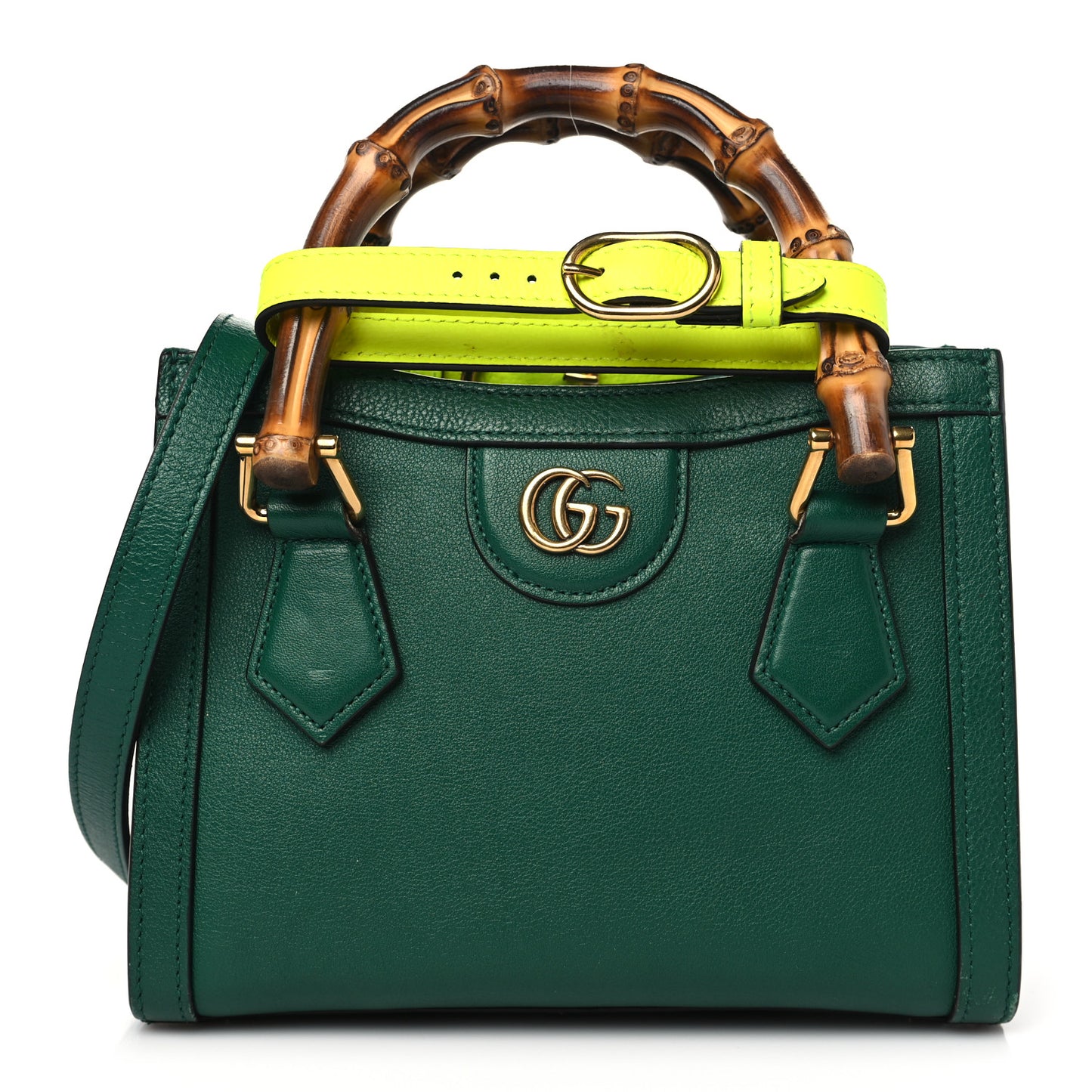Wonka Grain Calfskin Mini Diana Tote Bag Green Yellow Fluo