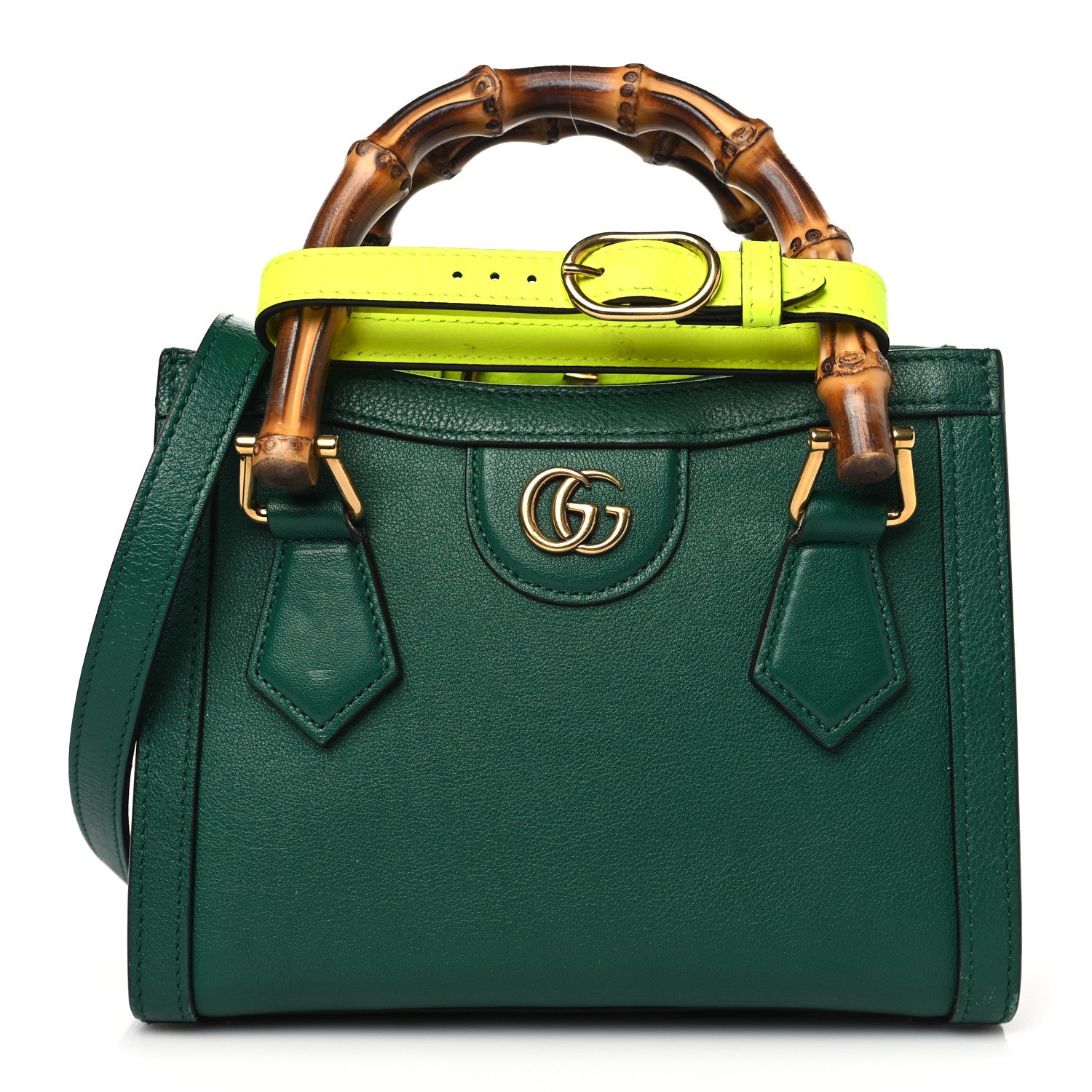 Gucci Wonka Grain Calfskin Mini Diana Tote Bag Green Yellow Fluo 1 of 12