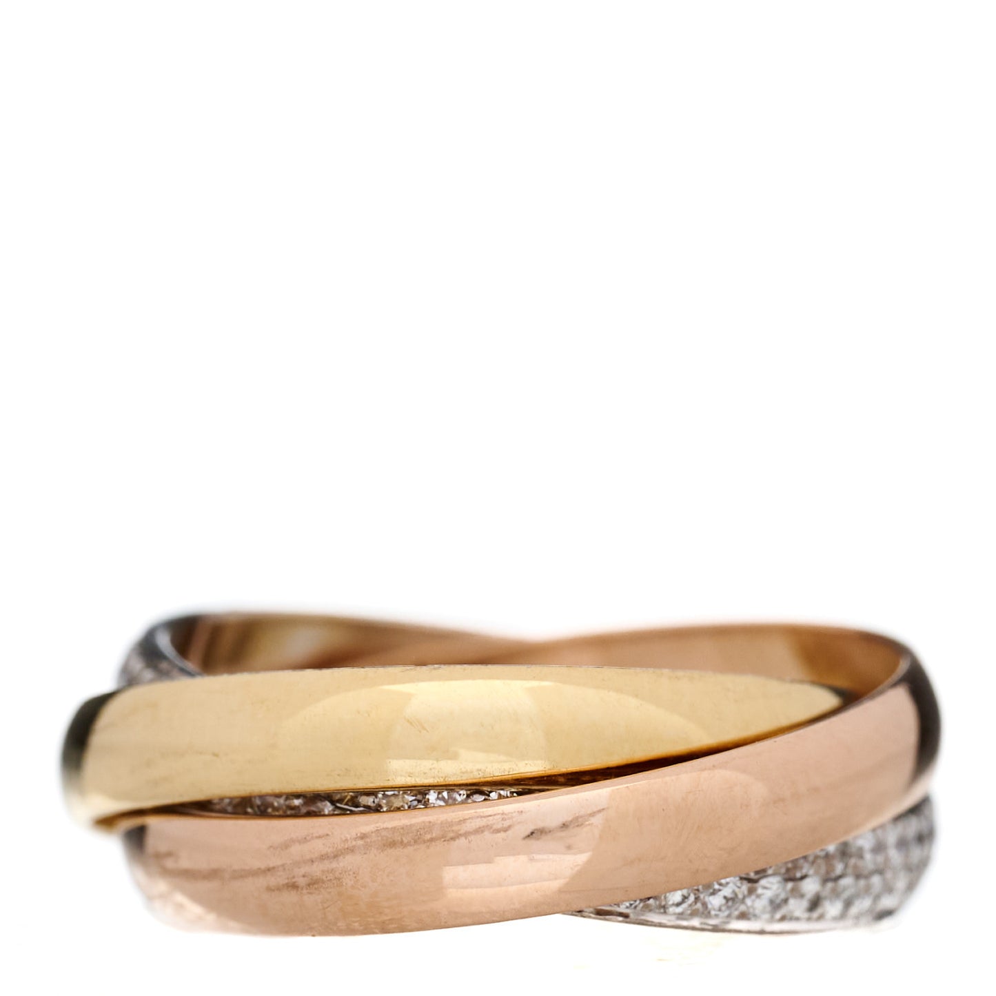 18K White Yellow Pink Gold Diamond Small Trinity Paved Ring 49 4.75