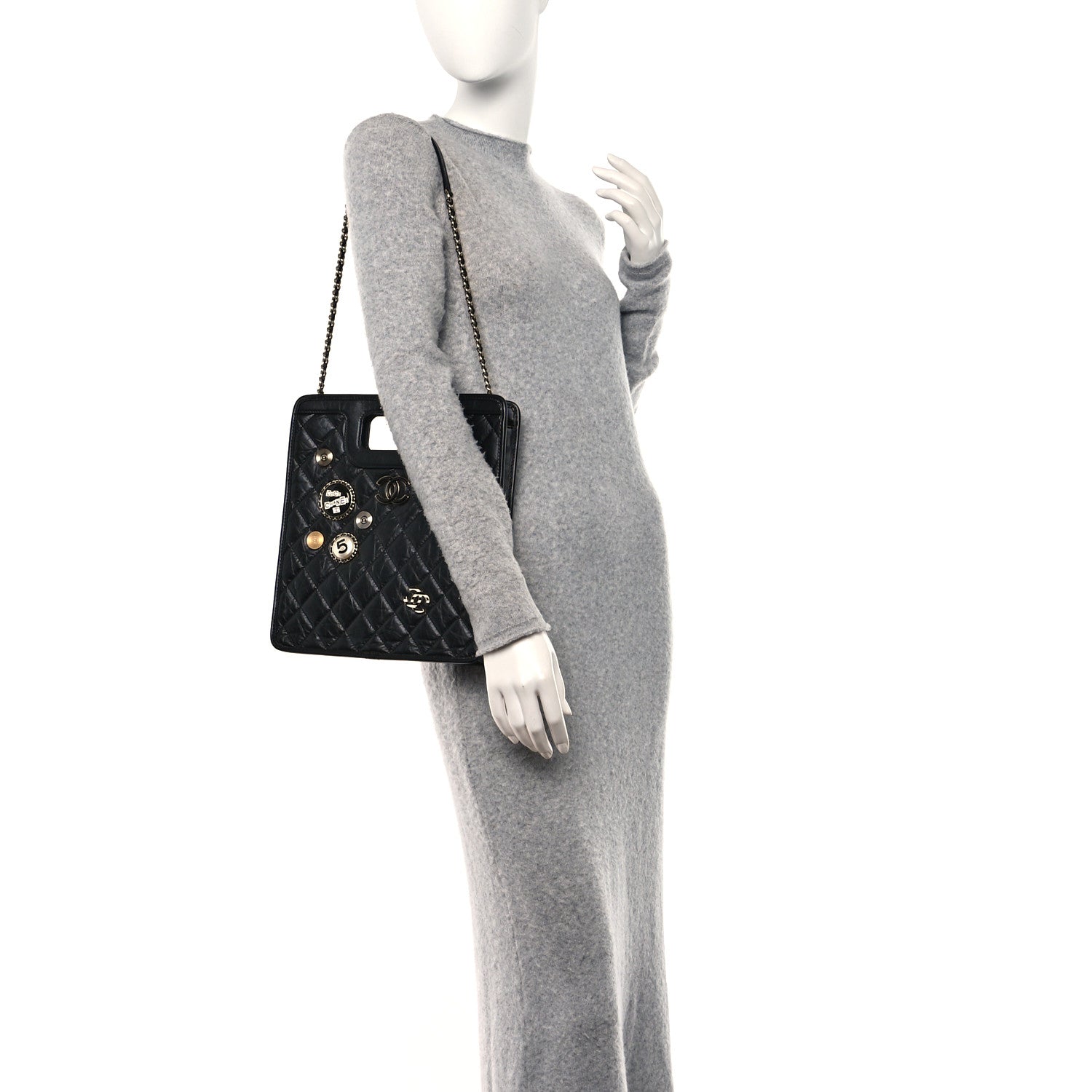 Chanel Aged Calfskin Small Charms Shopping Bag Black 2 of 10