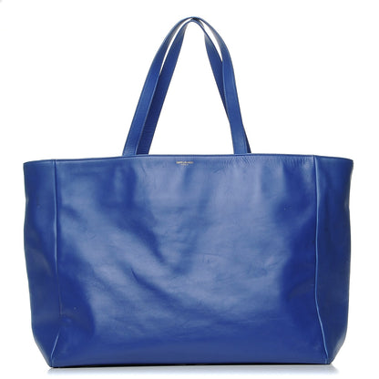 Saint Laurent Calfskin Suede Reversible East West Shopper Tote Royal Blue Black 1 of 10