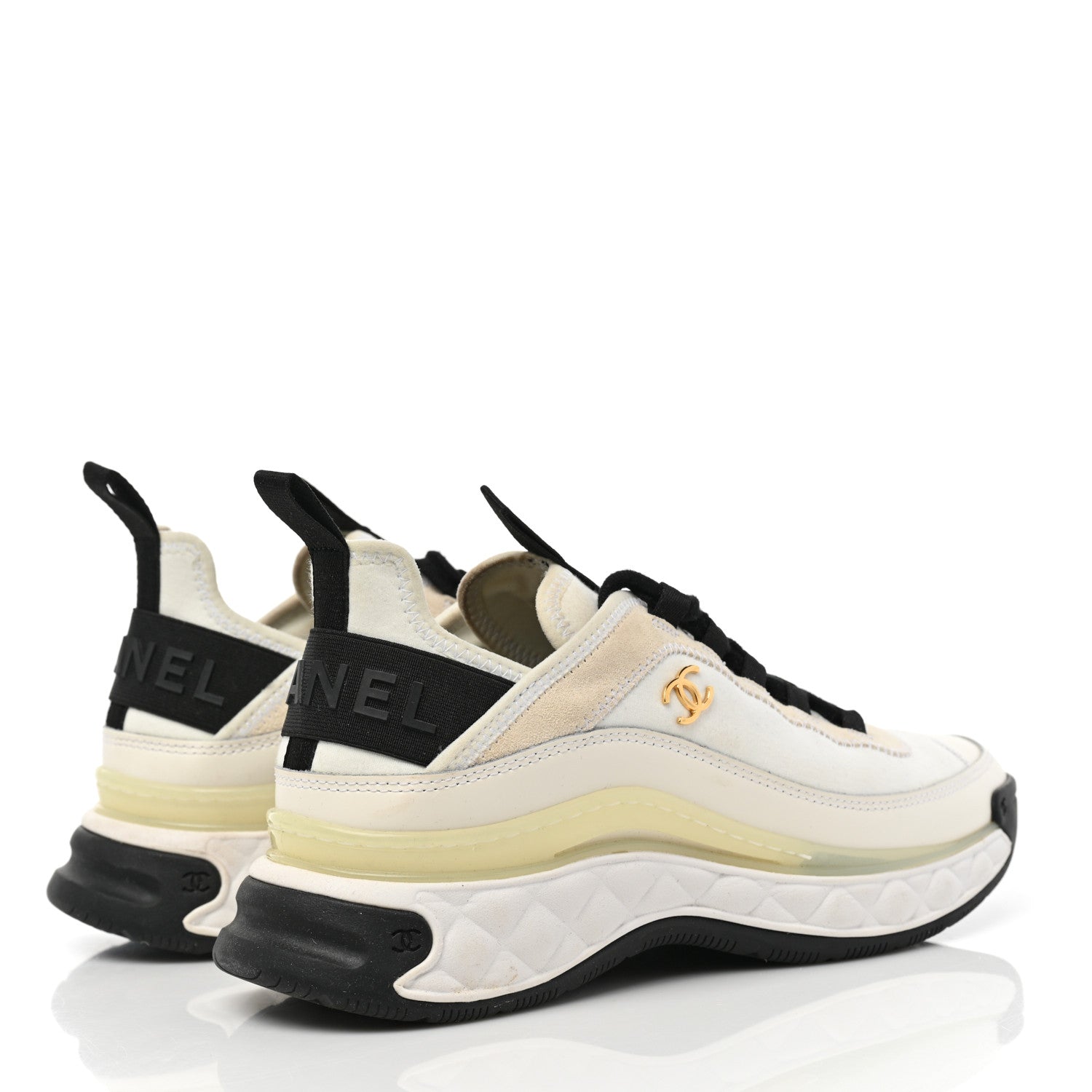 Chanel Velvet Calfskin Mixed Fibers CC Sneakers 38 Ivory Black 4 of 8