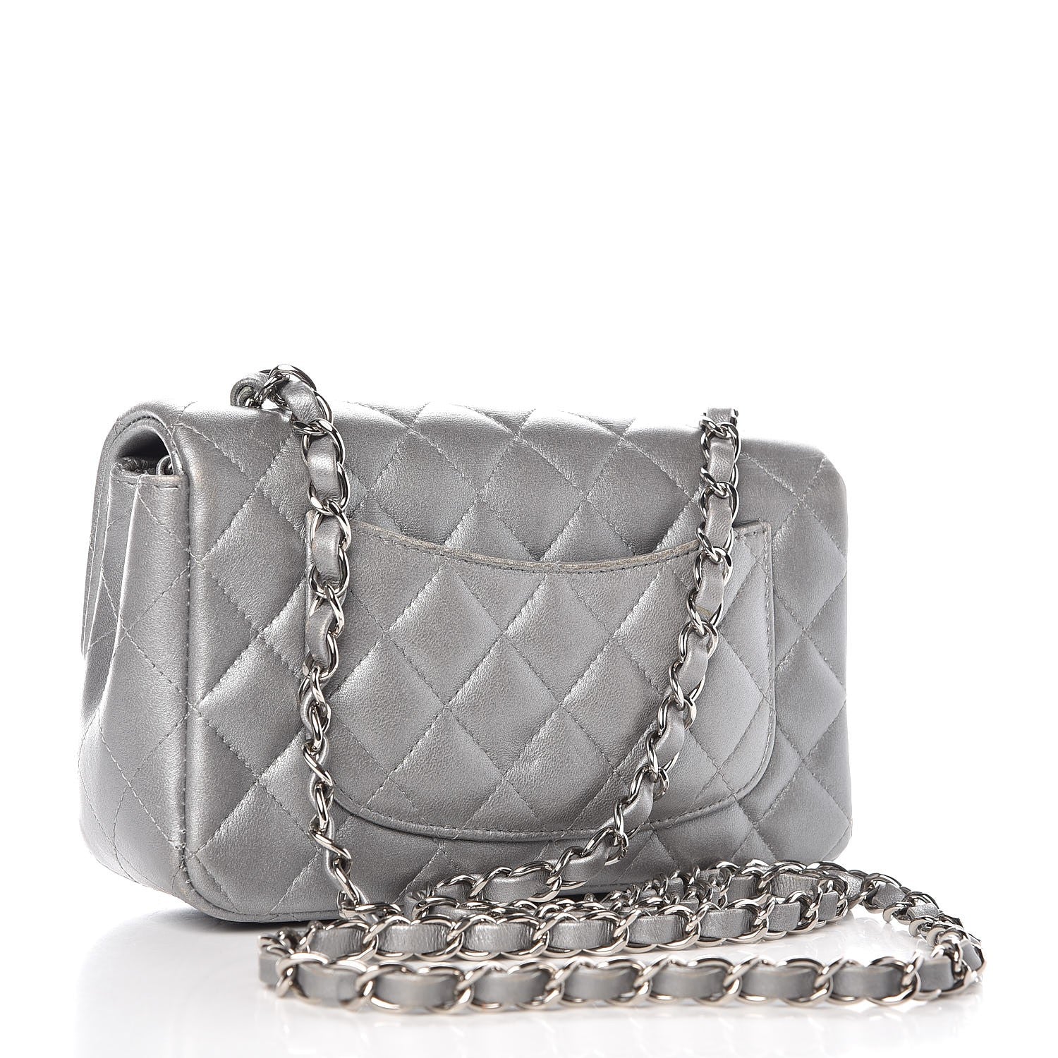 Chanel Metallic Lambskin Quilted Mini Rectangular Flap Silver 3 of 13