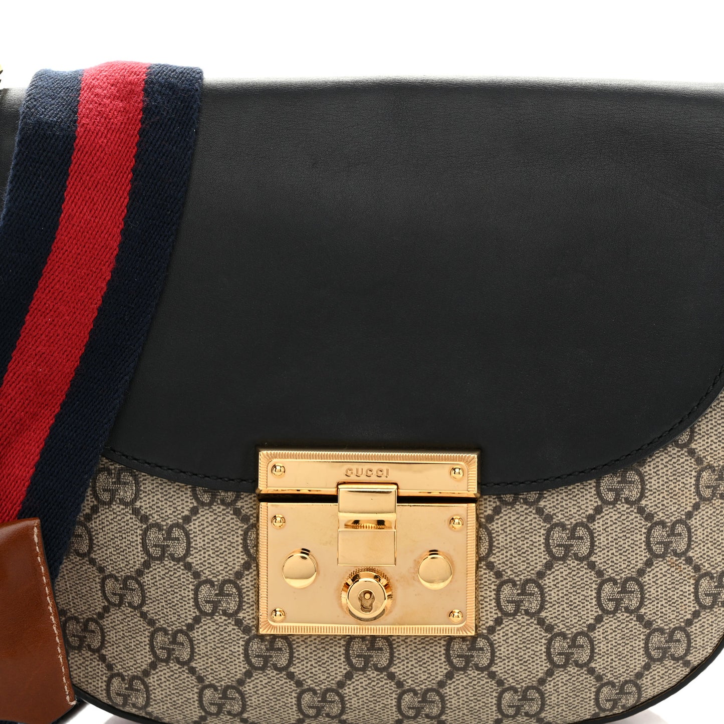 GG Supreme Monogram Web Medium Padlock Messenger Shoulder Bag Black