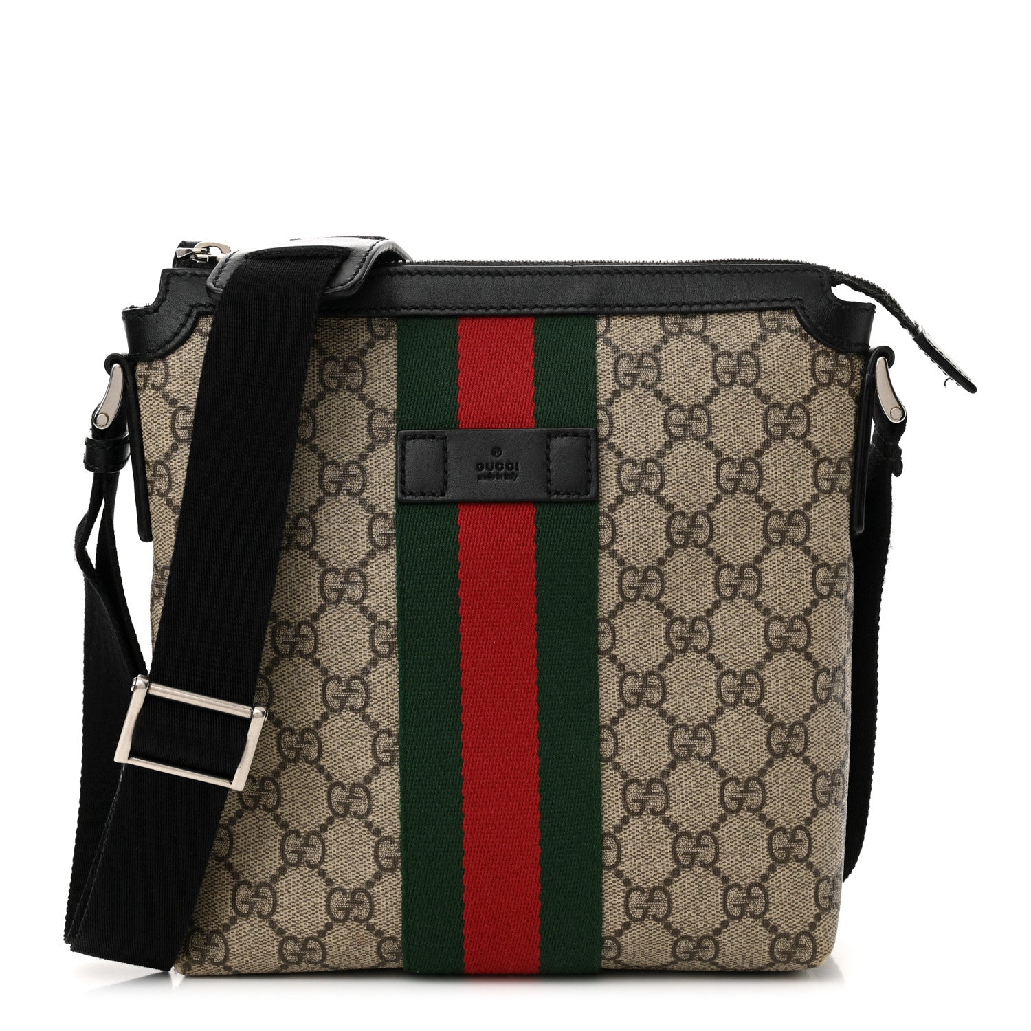 Gucci GG Supreme Monogram Web Messenger Bag Black 1 of 11
