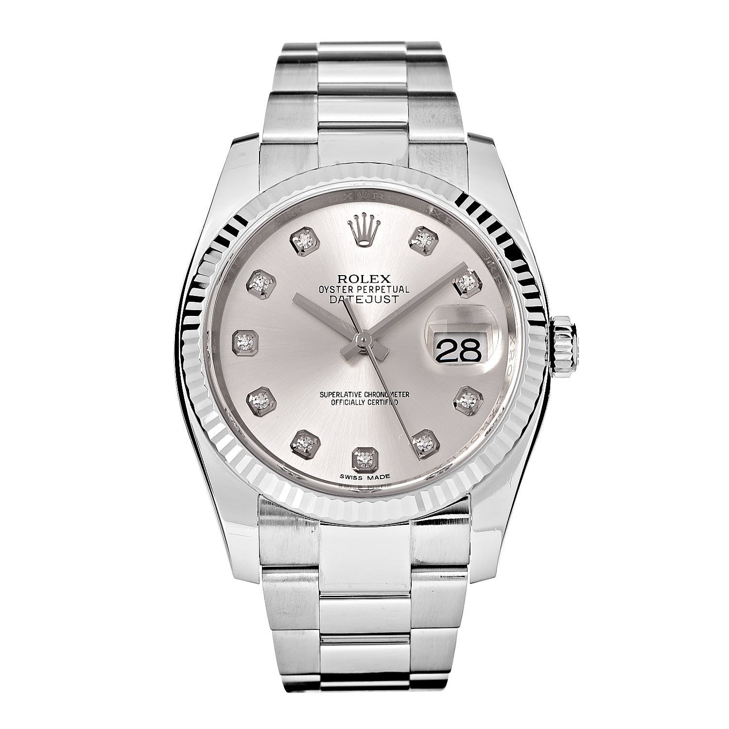 Rolex Stainless Steel 18K White Gold Diamond 36mm Oyster Perpetual Datejust Watch Silver 116234 1 of 8