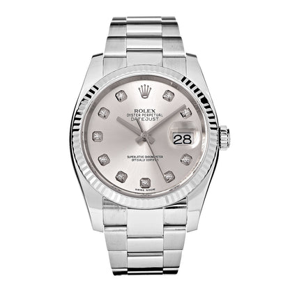 Rolex Stainless Steel 18K White Gold Diamond 36mm Oyster Perpetual Datejust Watch Silver 116234 1 of 8