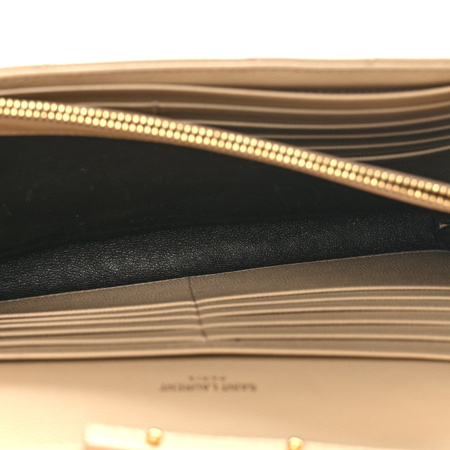 Saint Laurent Grain De Poudre Matelasse Chevron Monogram Chain Wallet Dark Beige 5 of 9