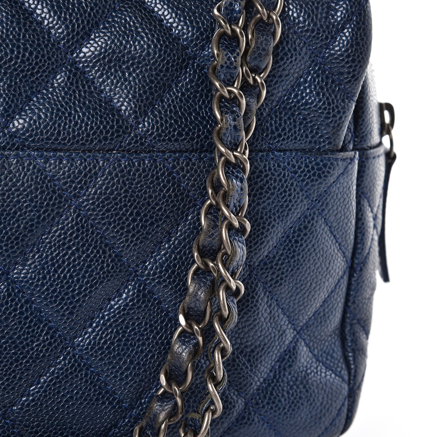 Iridescent Caviar Quilted Large Chic Flap Blue
