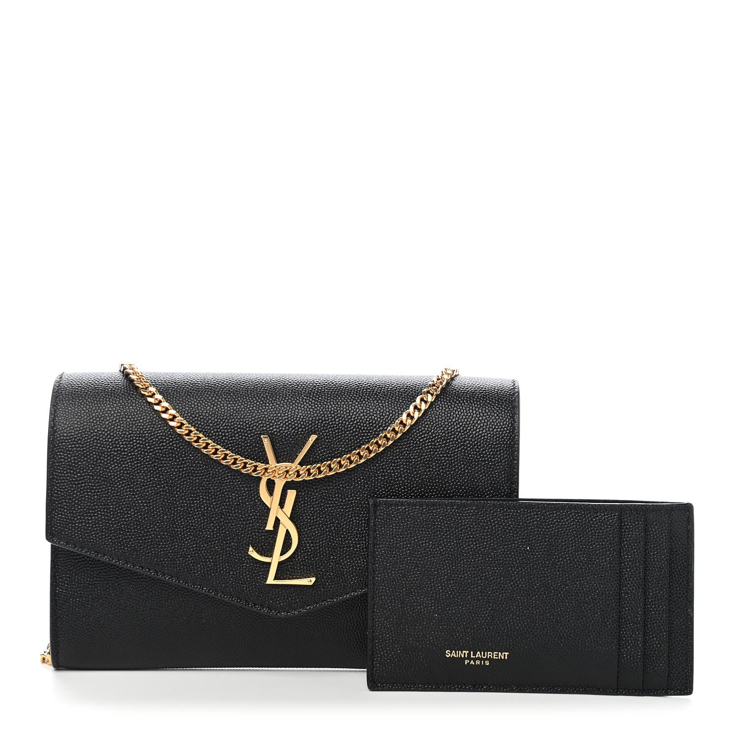 Saint Laurent Grain De Poudre Uptown Chain Wallet Black 1 of 7