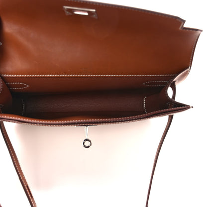 Hermes Toile H Barenia Kelly Depeches 25 Pouch Ecru Beige Fauve 5 of 10