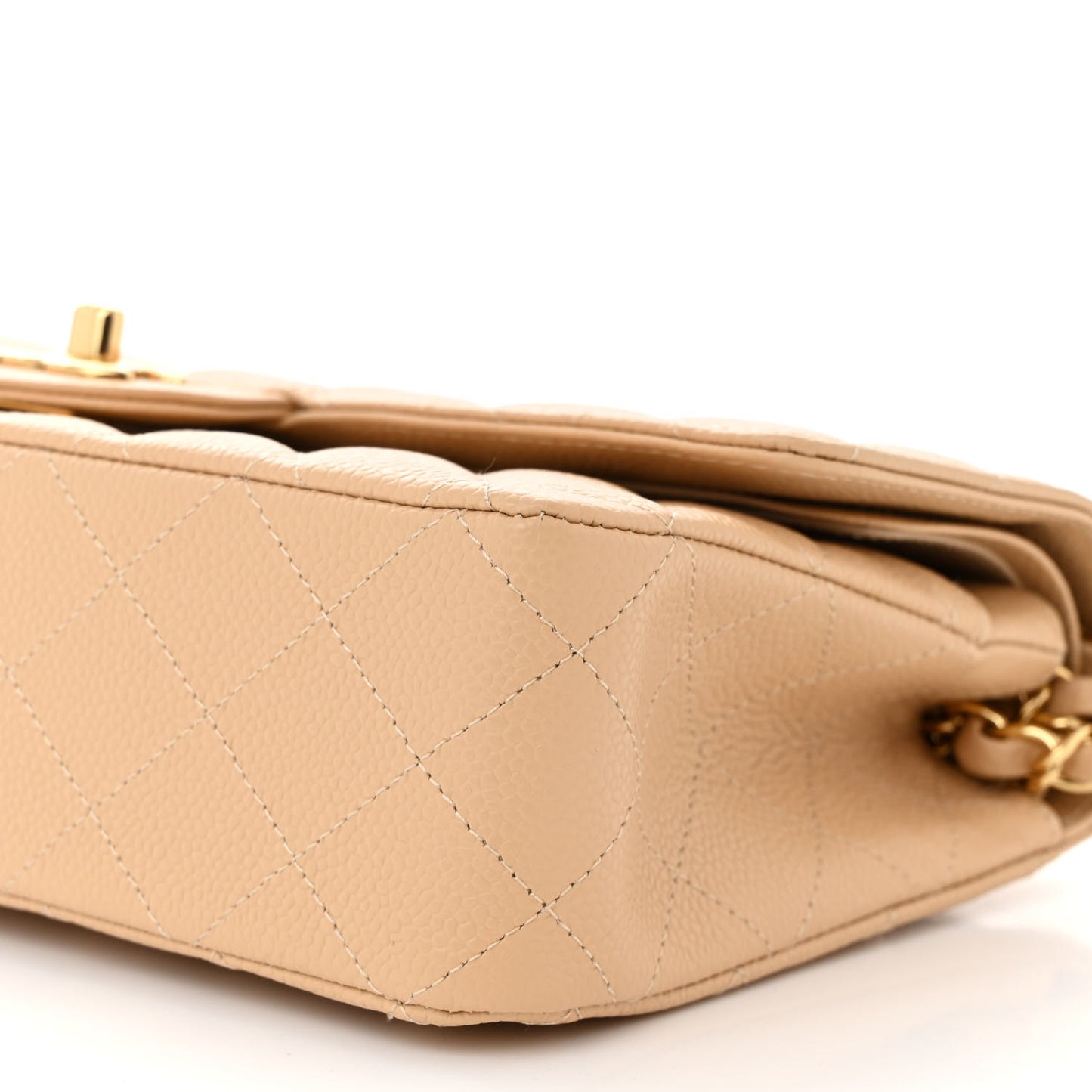 Caviar Quilted Medium Double Flap Beige