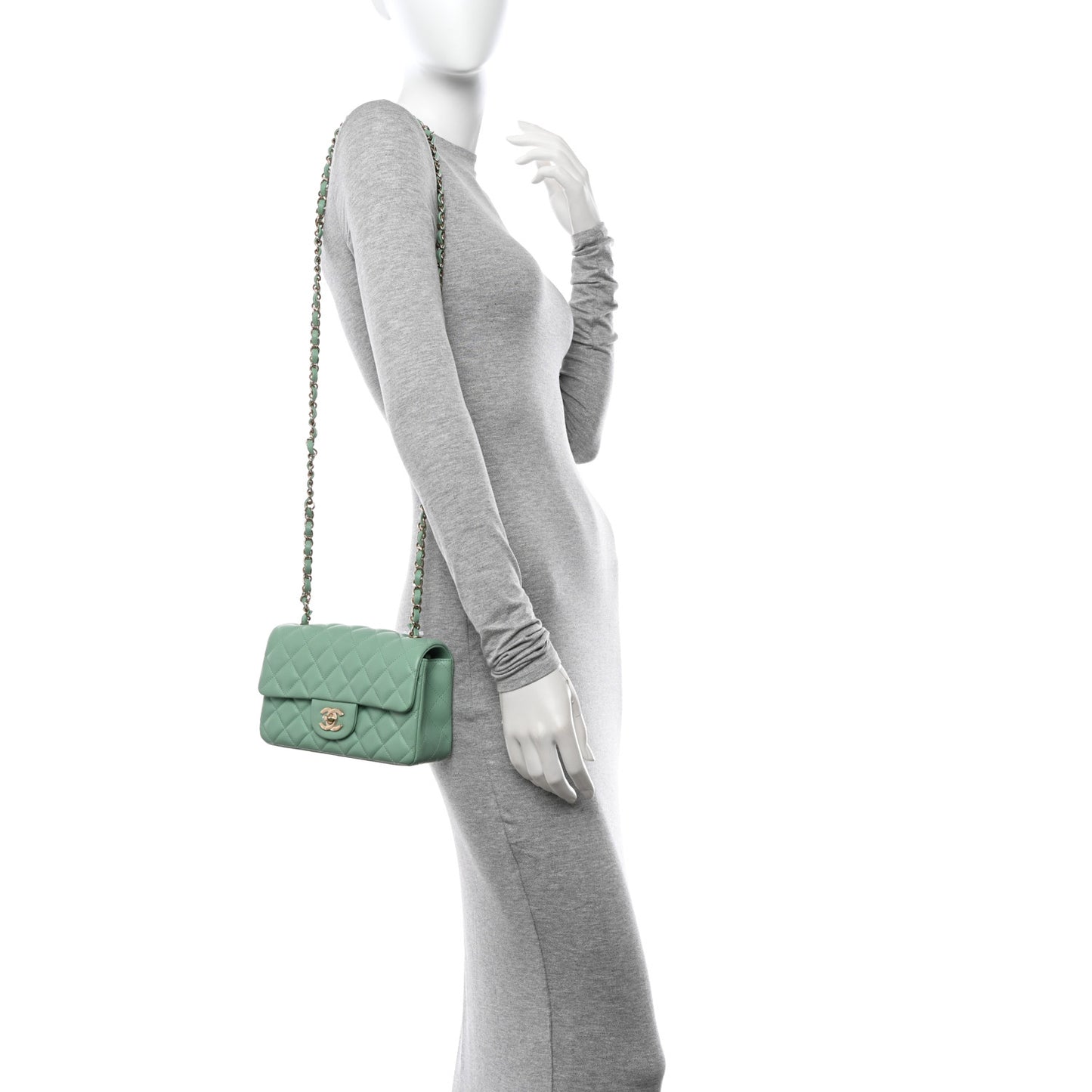 Lambskin Quilted Mini Rectangular Flap Light Green