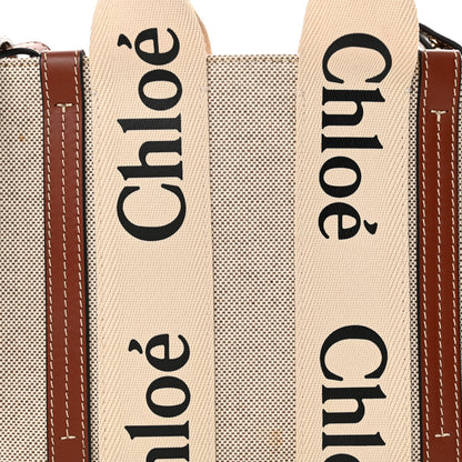 Chloe Cotton Calfskin Small Woody Ribbon Tote With Strap White Brown 8 of 13