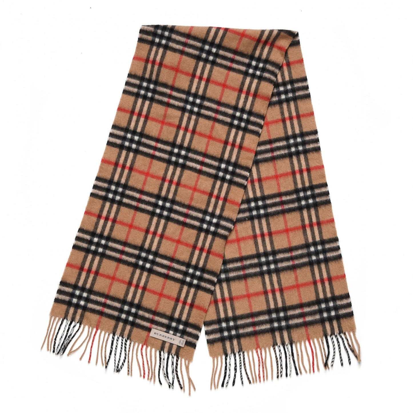 Cashmere Classic Check Fringe Scarf Camel
