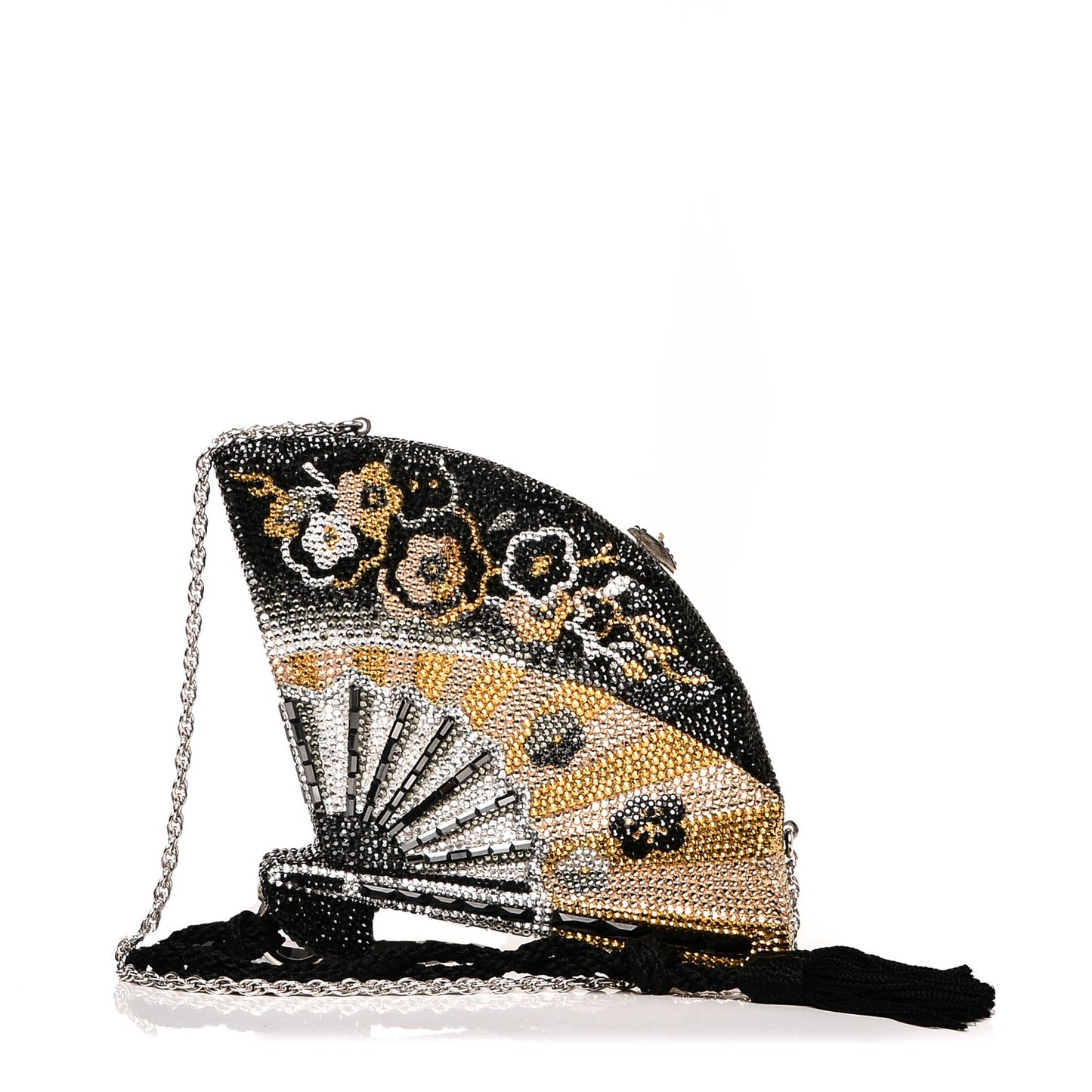 Swarovski Crystal Fan Minaudiere Clutch Metallic Black