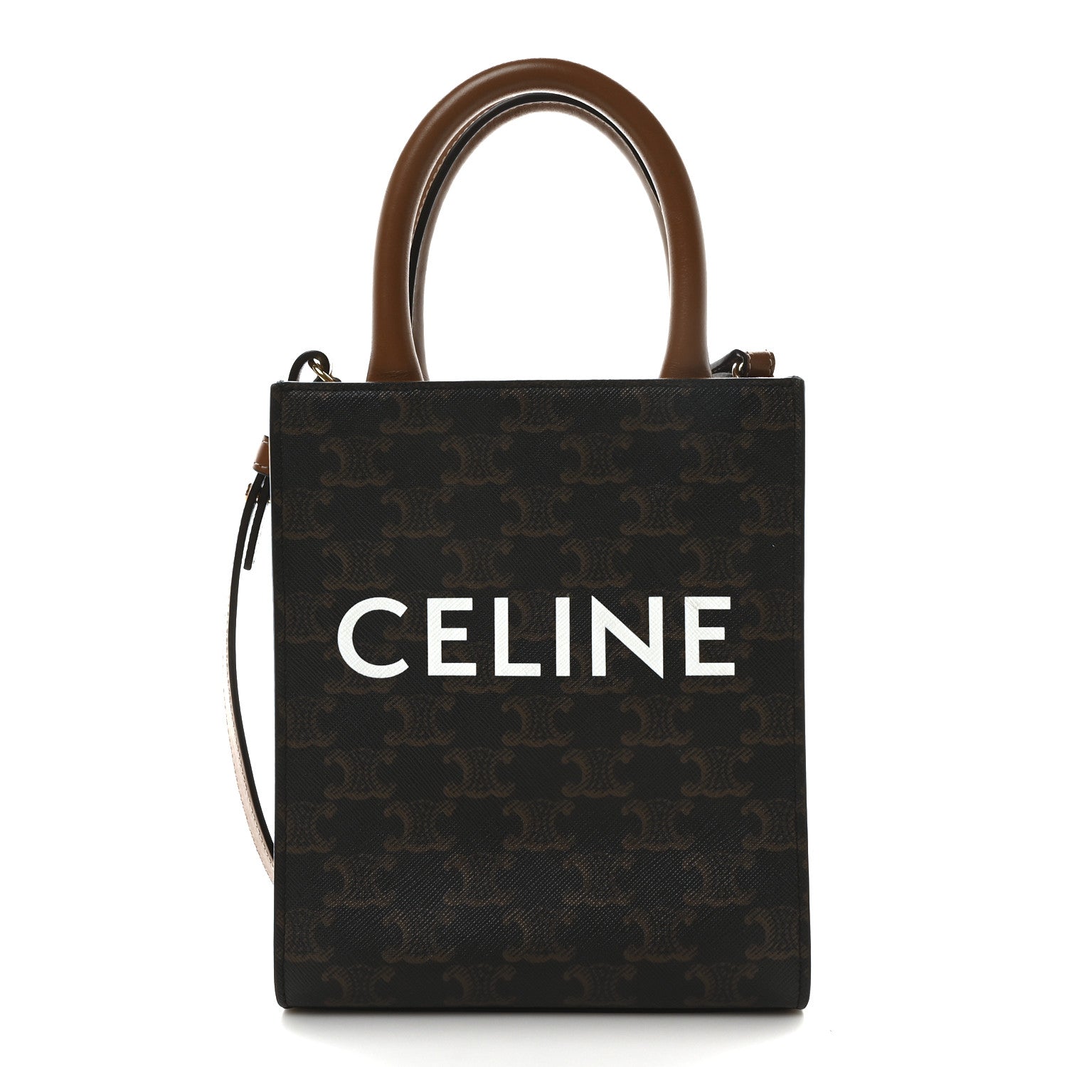 Celine Triomphe Canvas Calfskin Mini Vertical Cabas Tan 1 of 9