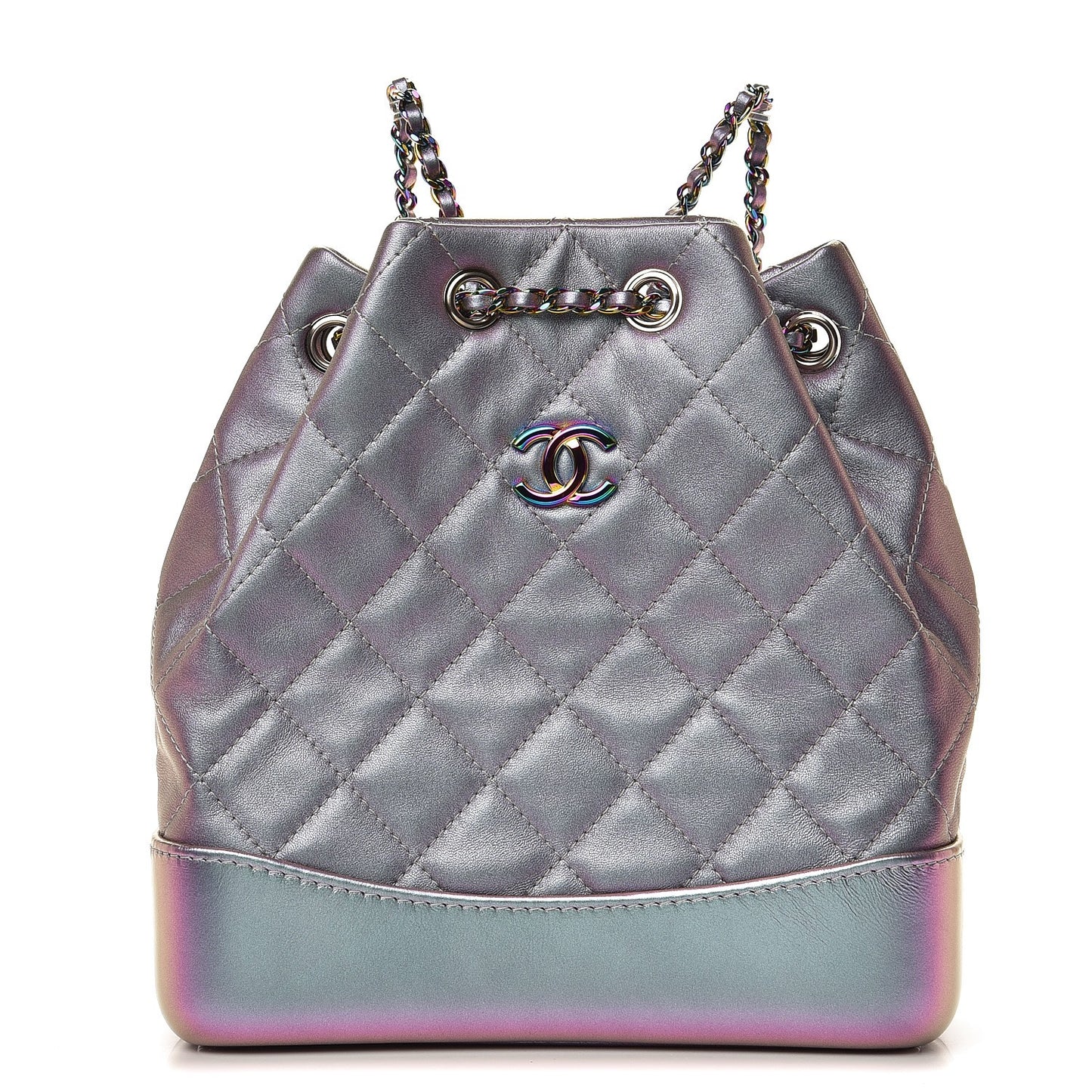 Iridescent Lambskin Calfskin Quilted Gabrielle Backpack Light Purple