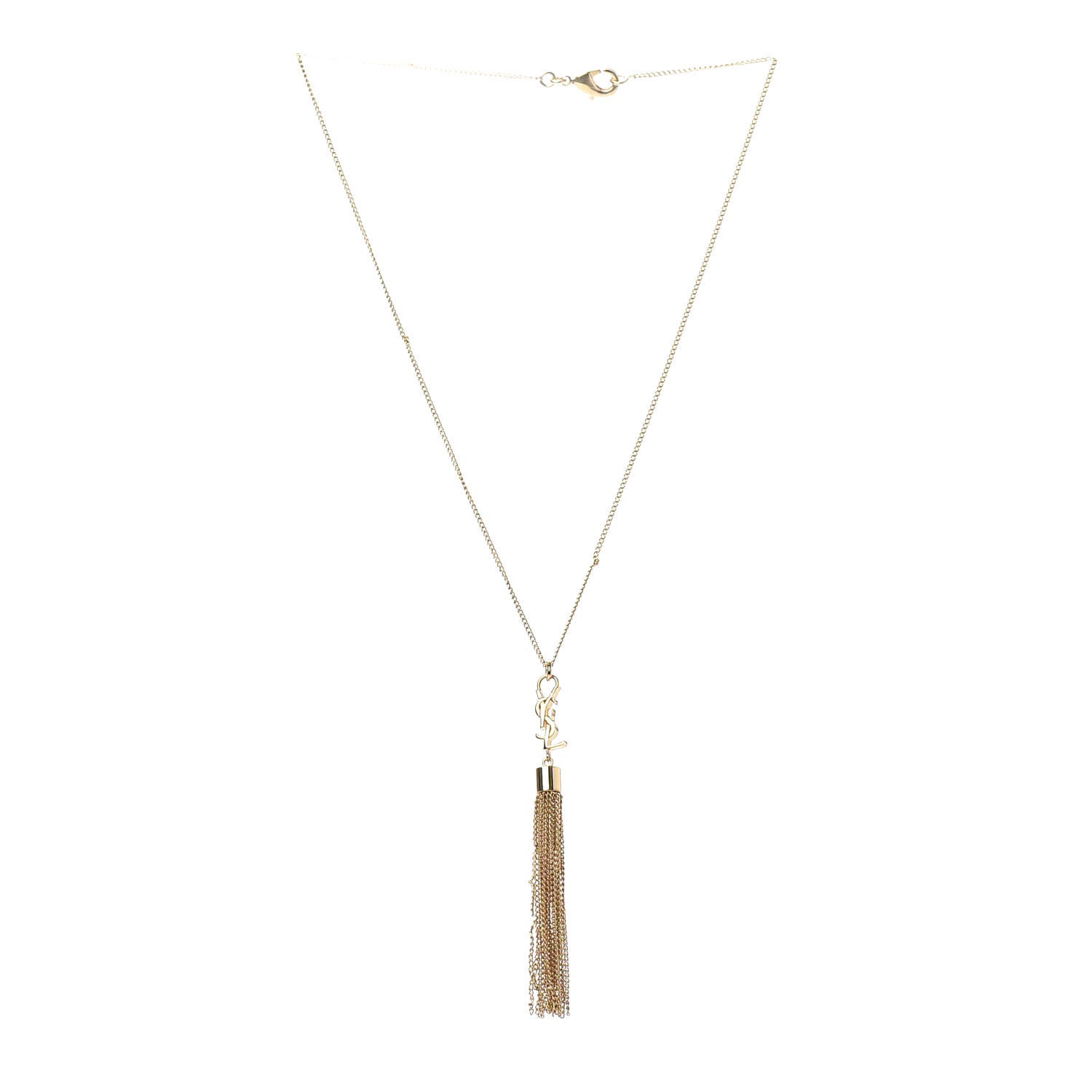 Saint Laurent Brass Monogram Tassel Necklace Gold 3 of 5