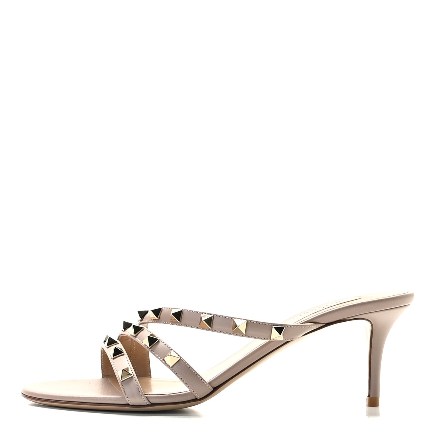 Calfskin Nappa Rockstud 60mm Slide Sandals 38.5 Poudre