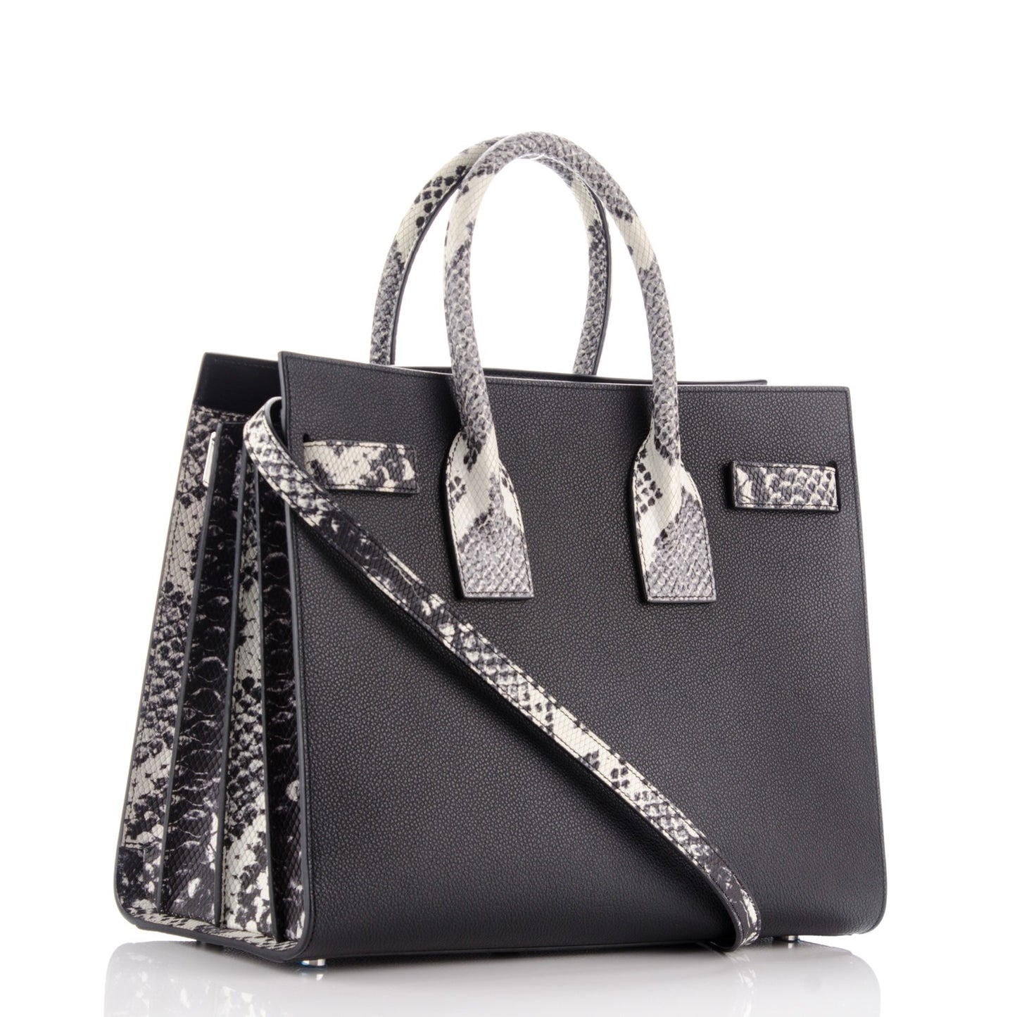 Grained Calfskin Embossed Python Small Sac De Jour Black