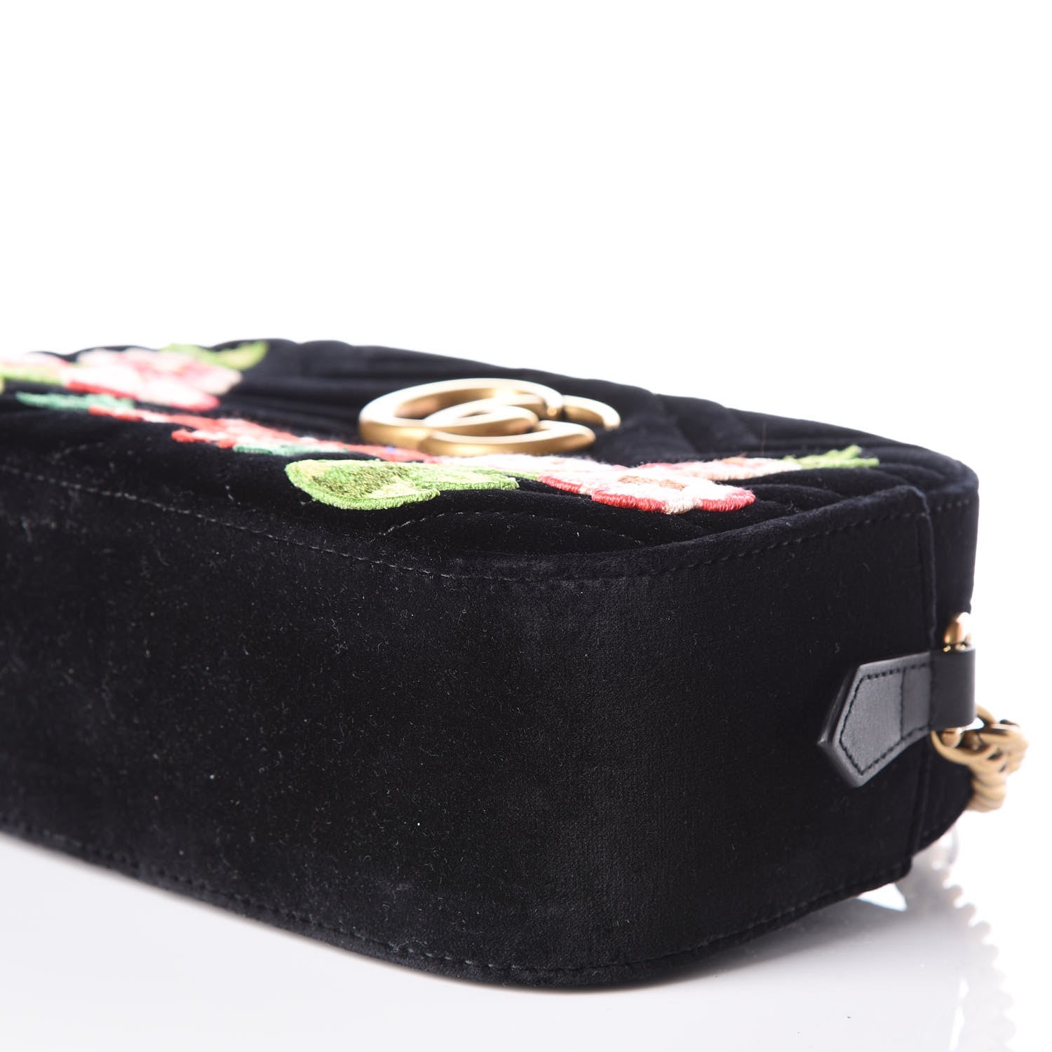 Gucci Velvet Matelasse Deer Embroidered Small GG Marmont Chain Shoulder Bag Black 5 of 9