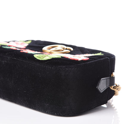 Gucci Velvet Matelasse Deer Embroidered Small GG Marmont Chain Shoulder Bag Black 5 of 9