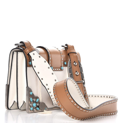 Prada City Calf Studded Folk Cahier Bag White Caramel 3 of 8
