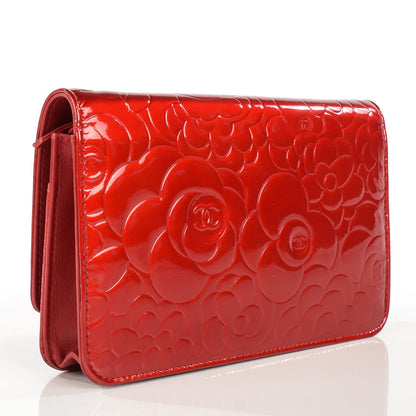 Chanel Patent Camellia Embossed Wallet on Chain WOC Rouge 3 of 8