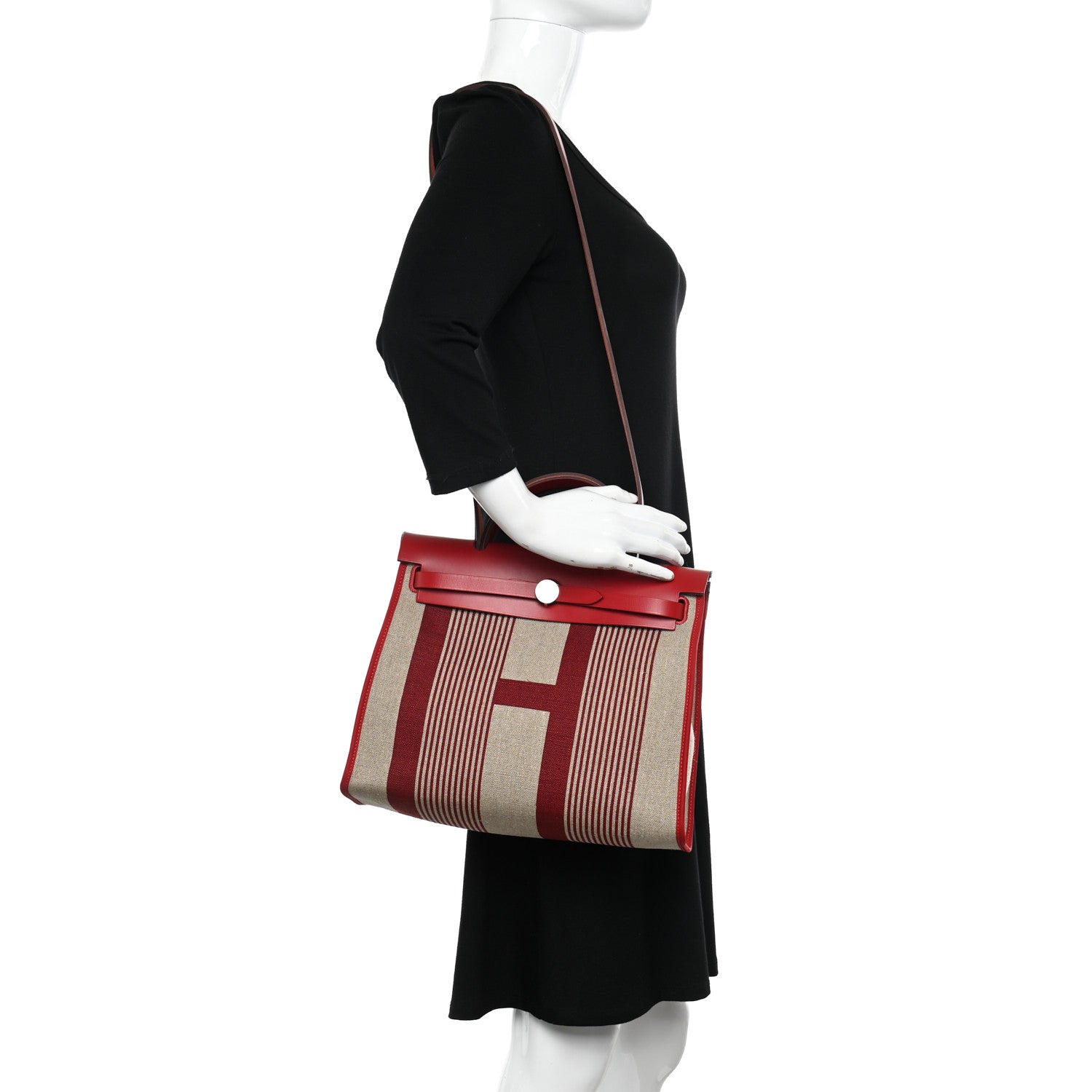 Hermes Vache Hunter Toile H Vibration Herbag Zip 31 PM Bordeaux Ficelle Rouge Piment 2 of 12