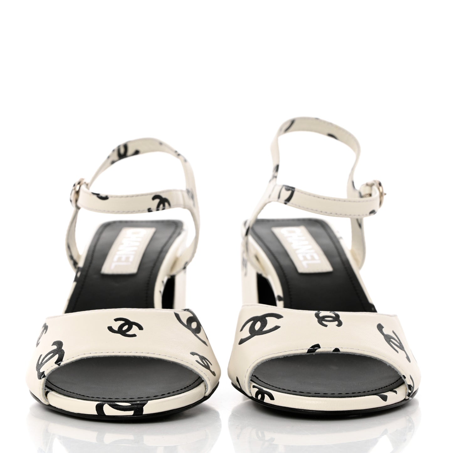 Printed Lambskin CC Sandals 40.5 White Black