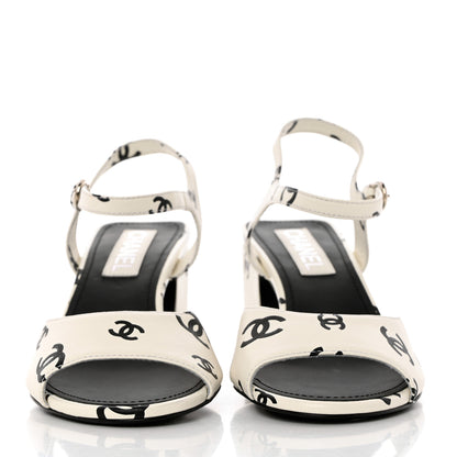 Chanel Printed Lambskin CC Sandals 40.5 White Black 2 of 12