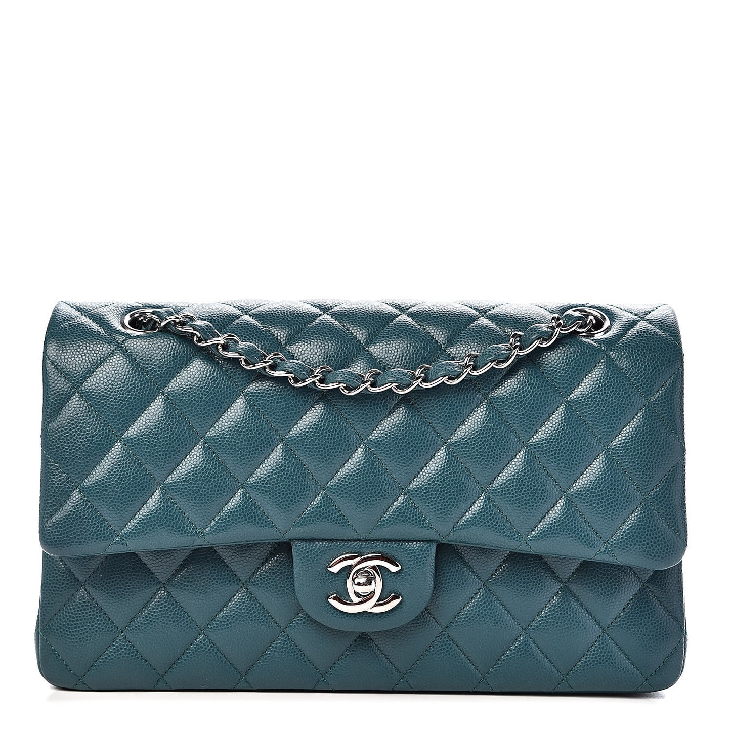Caviar Quilted Medium Double Flap Dark Green