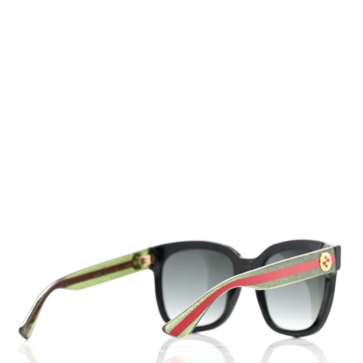 Acetate Square Frame Web Glitter Sunglasses GG0034S Black Green