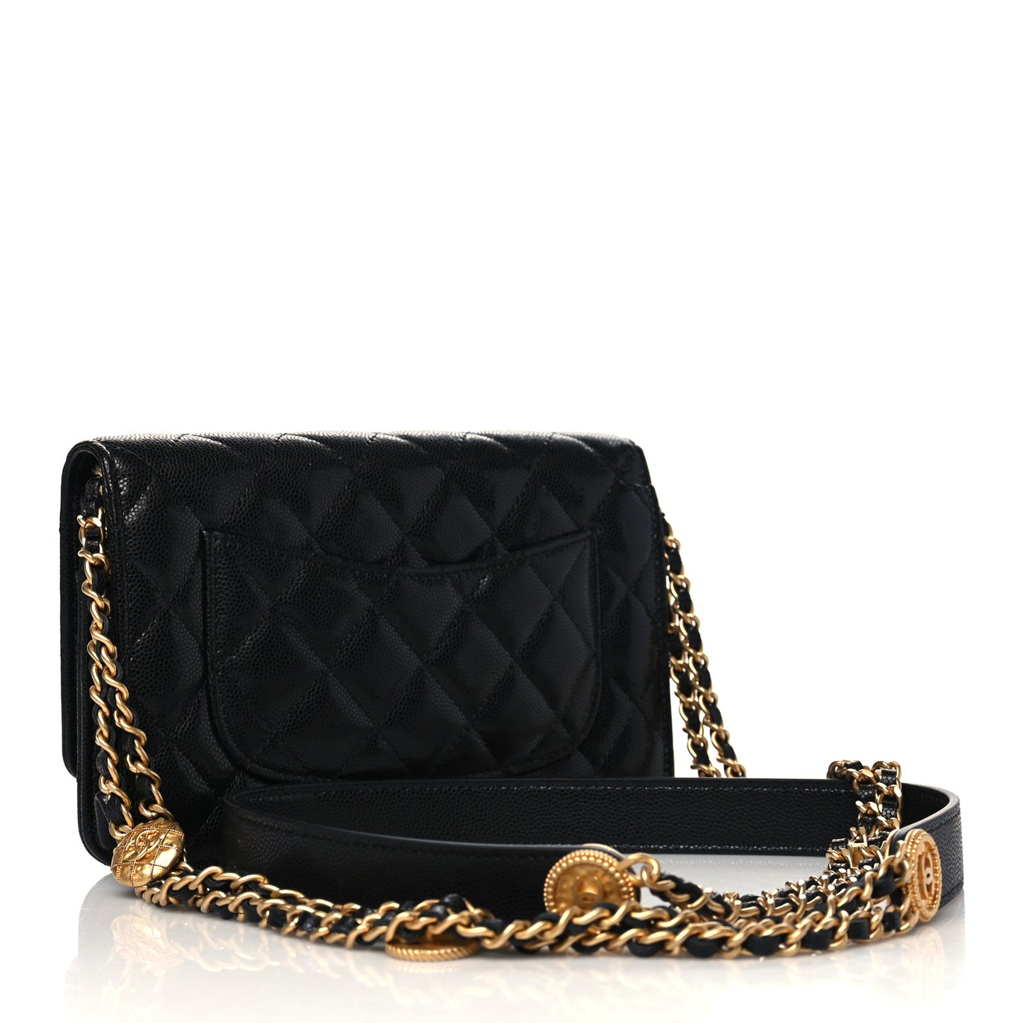 Caviar Quilted Twist Your Buttons Wallet On Chain WOC Black