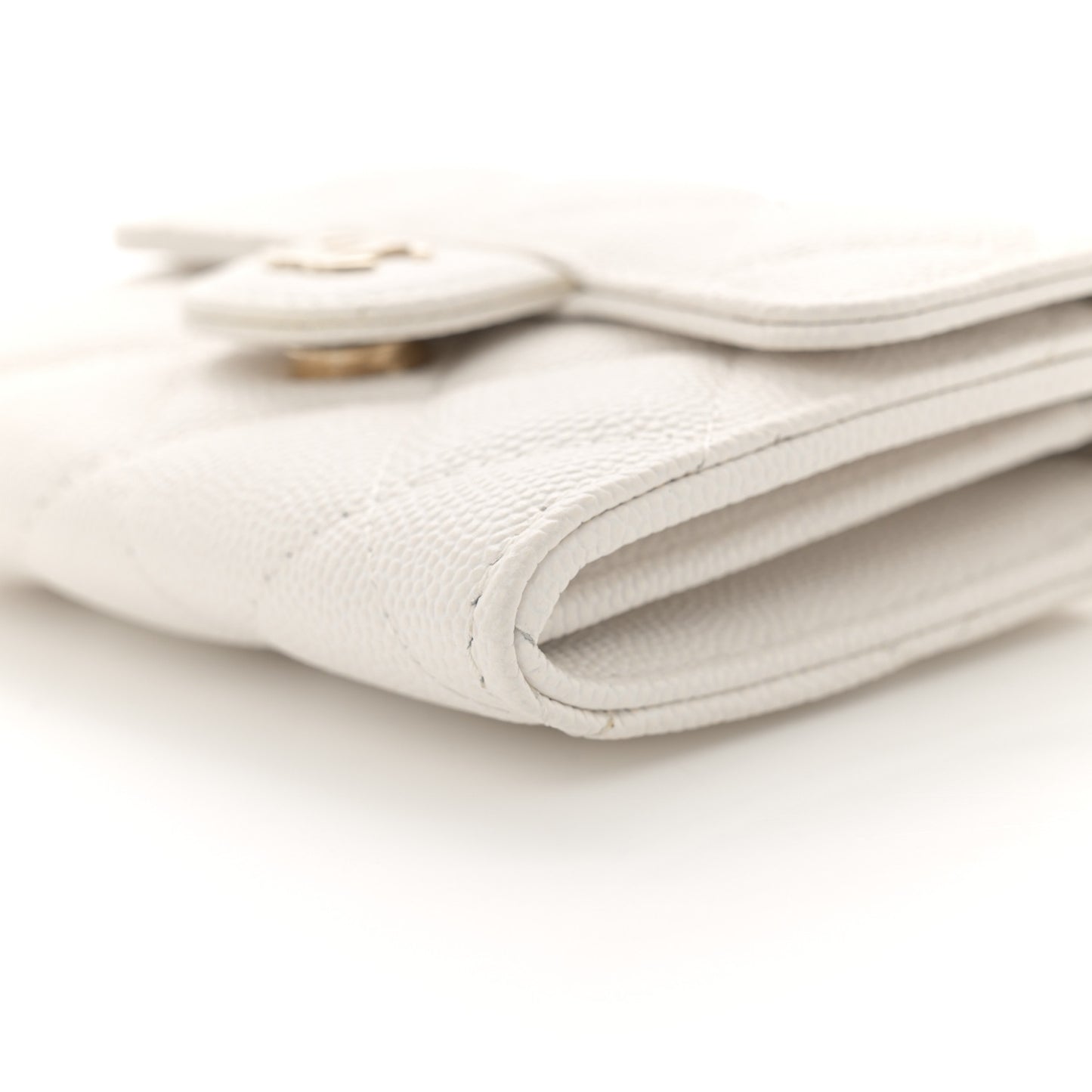 Caviar Quilted Flap Card Holder On Chain White