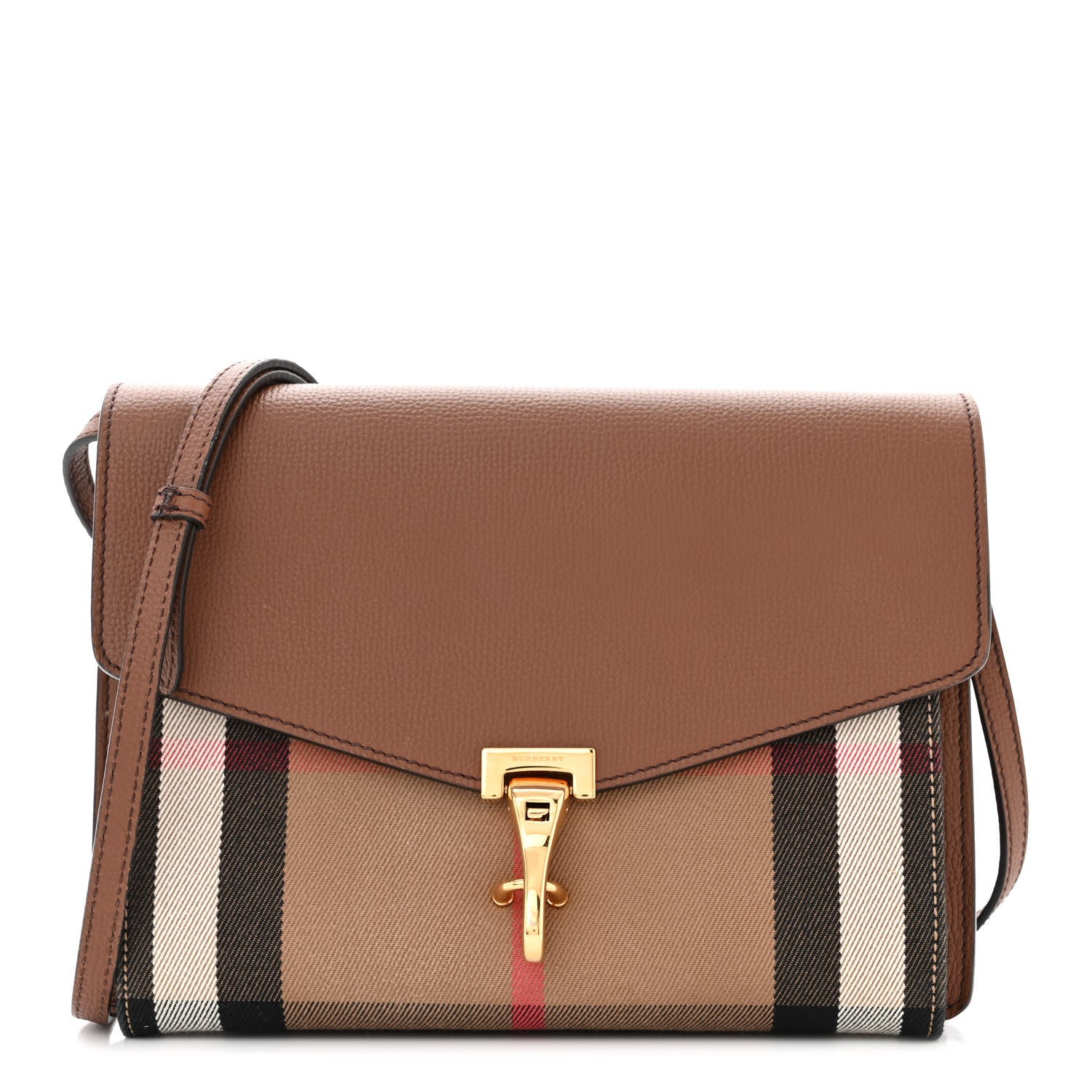 Burberry Derby Calfskin House Check Small Macken Crossbody Bag Tan 1 of 11