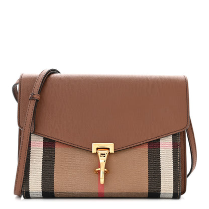 Burberry Derby Calfskin House Check Small Macken Crossbody Bag Tan 1 of 11
