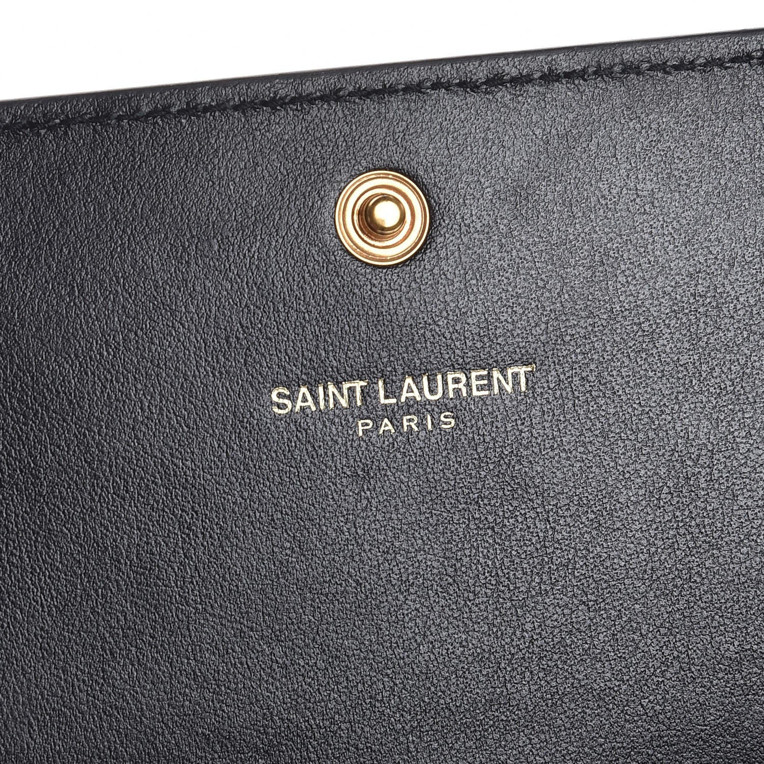 Saint Laurent Calfskin Crocodile Embossed Large Monogram Flap Wallet Black 6 of 8