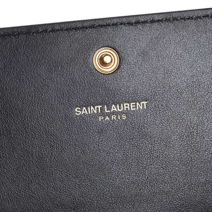 Saint Laurent Calfskin Crocodile Embossed Large Monogram Flap Wallet Black 6 of 8